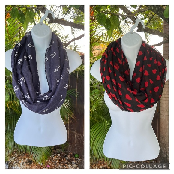 Accessories - INFINITY SCARVES Heart & Anchor Print x2